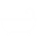 thin-lined white icon of a clawfoot tub with a high faucet
