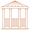 thin-lined bronze icon of a gazebo