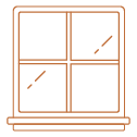 thin-lined bronze icon of a window with four panes