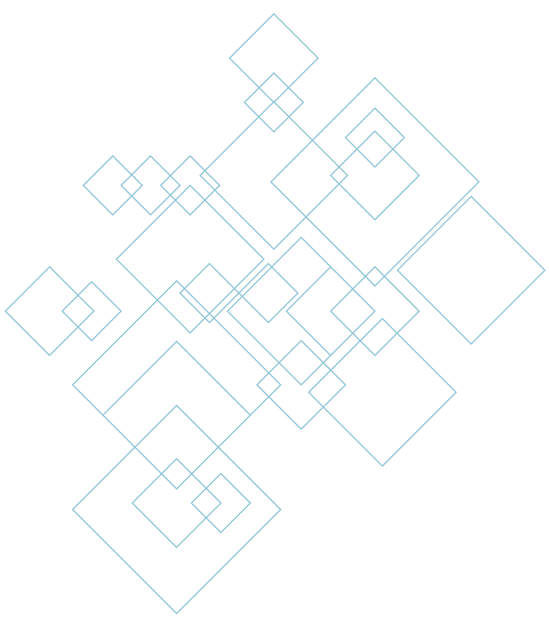 a cluster of overlapping diamond outlines with thin, sky-blue lines