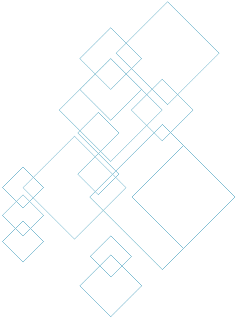 a cluster of overlapping diamond outlines with thin, sky-blue lines